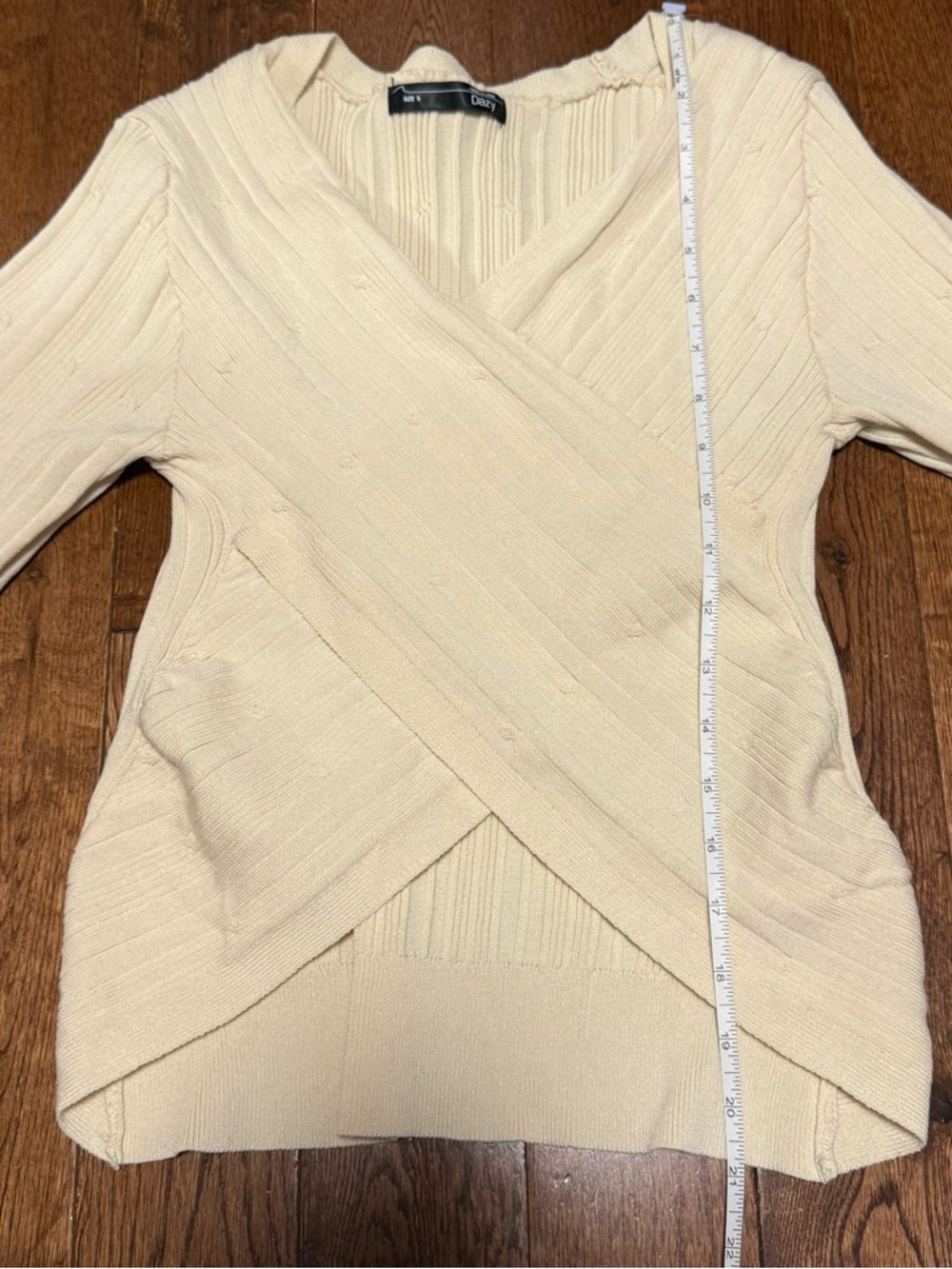 No brand Butter Cream color Ribbed Wrap V-Neck Sweater - Picture 5 of 5